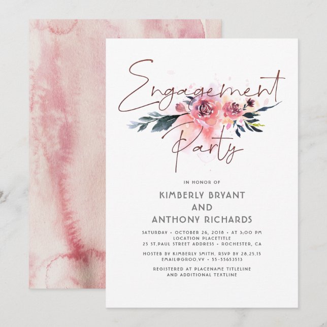 Convites Festa de noivado Elegante de Script de Assinatura  (Frente/Verso)