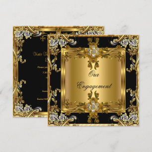Convites Festa de noivado Elegante Dourada, Joia Floral Pre