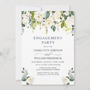 Convites Festa de noivado Elegante Eucalyptus White Roses
