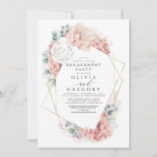 Convites Festa de noivado Elegante Floral Rosa Dusty