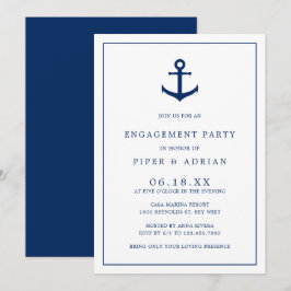 Convites Festa de noivado Elegante Marinho de Âncora Náutic