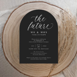 Convites Festa de Noivado Elegante Preto e Branco com Letra