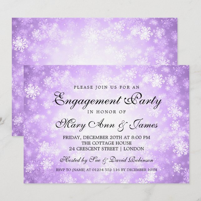 Convites Festa de noivado Elegante Púrpura da Terra Marinha (Frente/Verso)