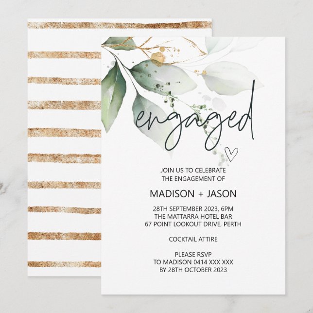 Convites Festa de noivado Envolvida Casando-se com Greenere (Frente/Verso)