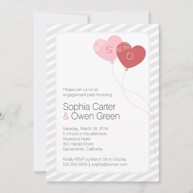 Convites Festa de noivado Exclusiva de Balões de Coração (Frente)
