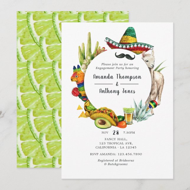 Convites Festa de noivado Fiesta Mexicana (Frente/Verso)