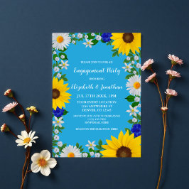 Convites Festa de noivado Floral Azul do Céu de Verão