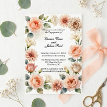Festa de Noivado Floral Botânico Aquarela Pêssego