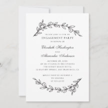 Festa de noivado floral branca e negra elegante