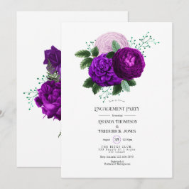 Convites Festa de noivado Floral de Cor d'água roxa e verde