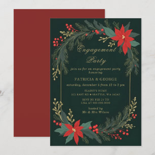 Convites Festa de Noivado Floral de Natal em Verde Dourado