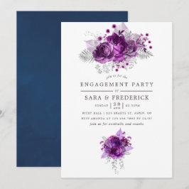 Convites Festa de noivado Floral de Pluma e Marinho