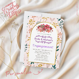 Convites Festa de noivado Floral Dourada a negrito