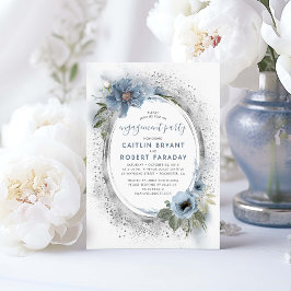 Convites Festa de noivado Floral Dusty Blue e Silver