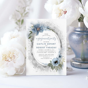 Convites Festa de noivado Floral Dusty Blue e Silver