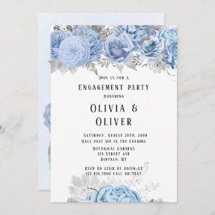 Convites Festa de noivado Floral Dusty Blue e Silver