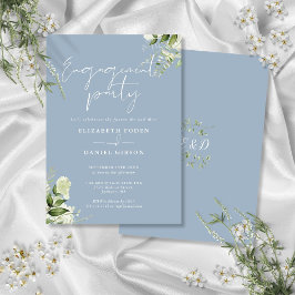 Convites Festa de noivado Floral Dusty Blue Script