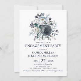 Convites Festa de noivado Floral Marinho Azul Dusty com Cor