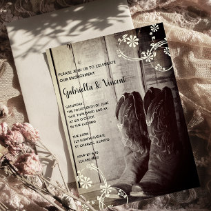 Convites Festa de noivado Floral Rastreada de Boots do Rust