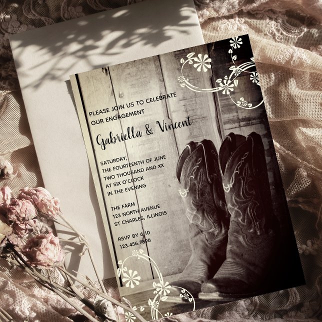 Convites Festa de noivado Floral Rastreada de Boots do Rust (Criador carregado)