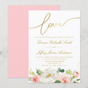 Convites festa de noivado floral rosa com script elegante