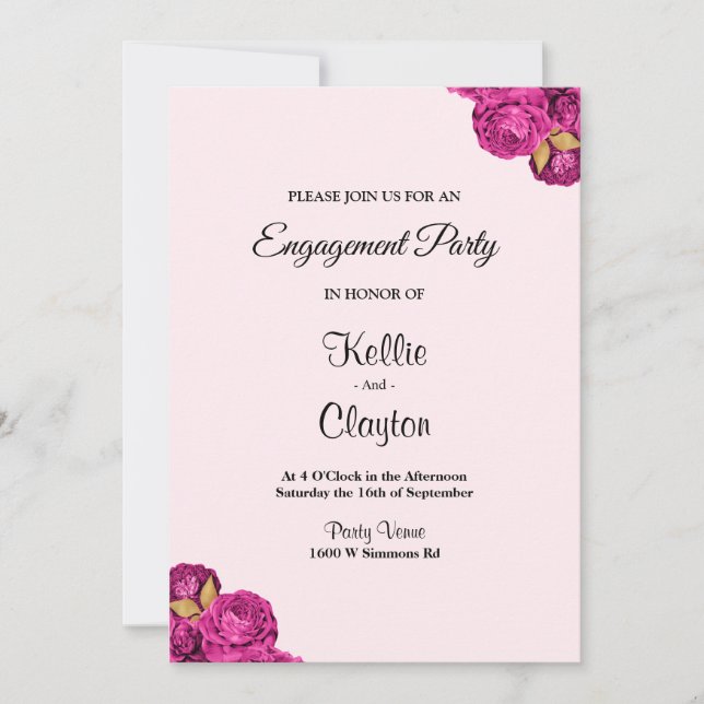 Convites Festa de noivado Floral Rosa E Dourada (Frente)