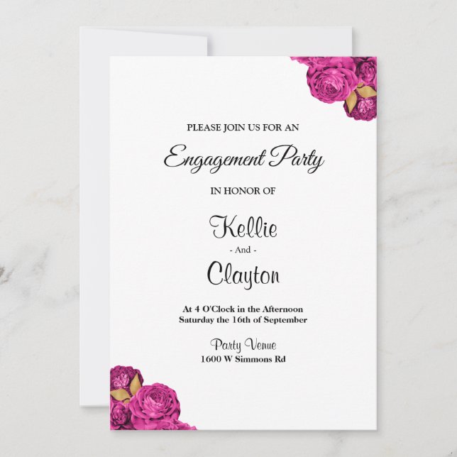 Convites Festa de noivado Floral Rosa E Dourada (Frente)