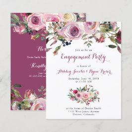Convites Festa de noivado Floral Rosa Rosa Púrpura