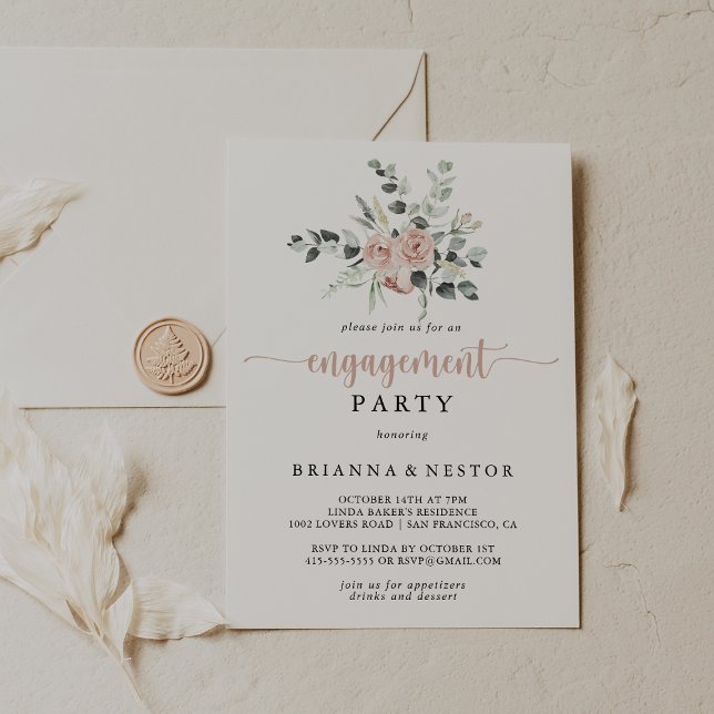 Convites Festa de noivado Floral Rosa Rosa Rosa Clássica (Criador carregado)