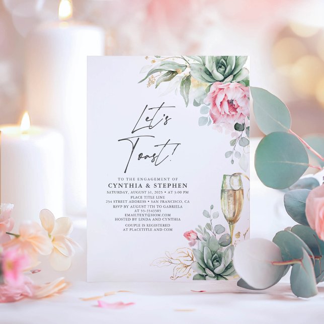 Convites Festa de noivado Floral Rosa Suculenta do vamos (Succulents and Pink Flowers Elegant Engagement Party Invitations)