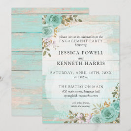 Convites Festa de noivado Floral Russo Turquesa de Madeira