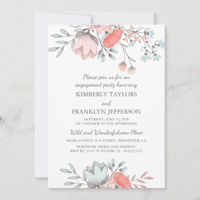 Convites Festa de noivado Floral Russo Vintage (Frente)