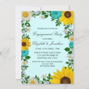 Convites Festa de noivado Floral Rustic Sunflower Daisy