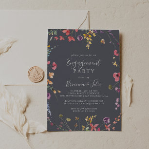 Convites Festa de noivado Floral Selvagem Clássica Azul