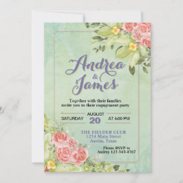 Convites Festa de noivado Floral Verde Pastel Elegante