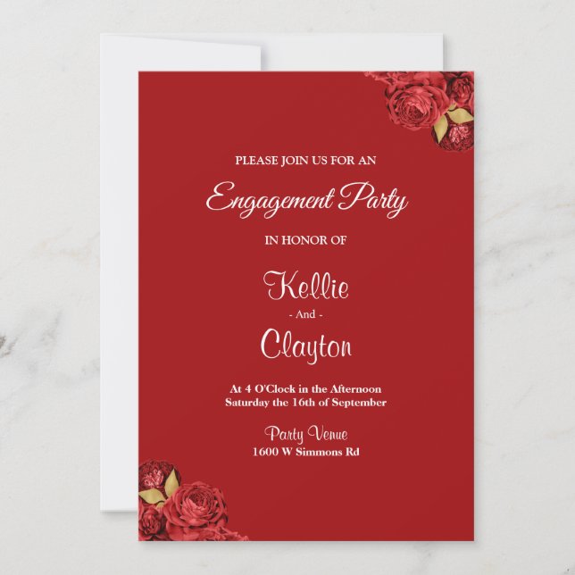 Convites Festa de noivado Floral Vermelha E Dourada (Frente)