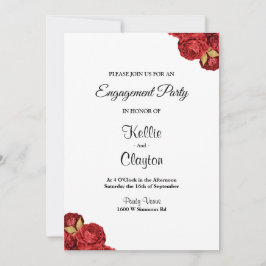 Convites Festa de noivado Floral Vermelha E Dourada