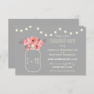 Convites Festa de Noivado Flores de Aquarela e Jar de Mas