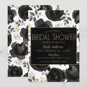 Convites Festa de Noivado Folhas Glam Floral Ouro Preto
