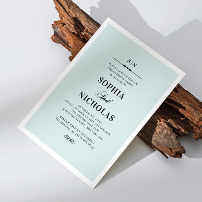 Convites Festa de noivado formal elegante azul (Criador carregado)