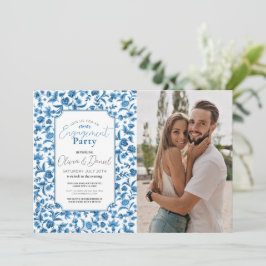 Convites Festa de noivado Foto Chintz Blue Floral Ditsy