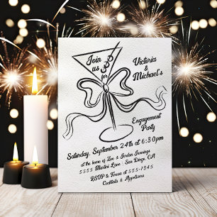 Convites Festa de noivado Funky Arco Martini Desenhada À Mã