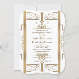 Convites Festa de noivado Gatsby do Excelente Branco Glam