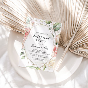 Convites Festa de noivado Geométrica Dourada de Folhagem V