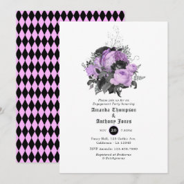 Convites Festa de noivado Gótica Negra, Roxa e Prateada