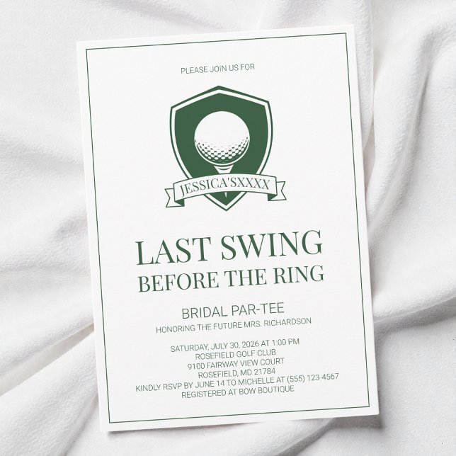Convites Festa de Noivado Green Golf Último Balanço Antes d (Green Golf Last Swing Before the Ring Bridal Party Invitation)
