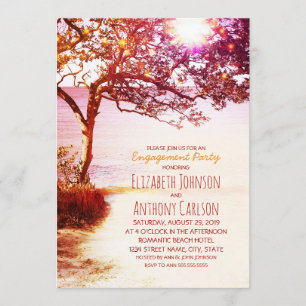 Convites Festa de noivado lunática da praia do por do sol