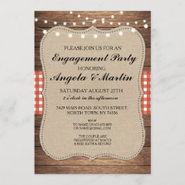 Convites Festa de noivado Luzes Vermelhas Verificar Madeira