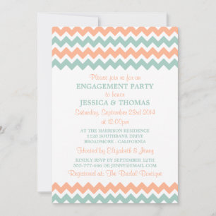Convites Festa de noivado Moderna Peach & Mint Chevron
