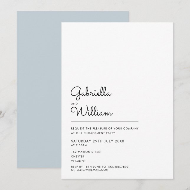 Convites Festa de Noivado Moderna Simples Preta e Branca (Frente/Verso)